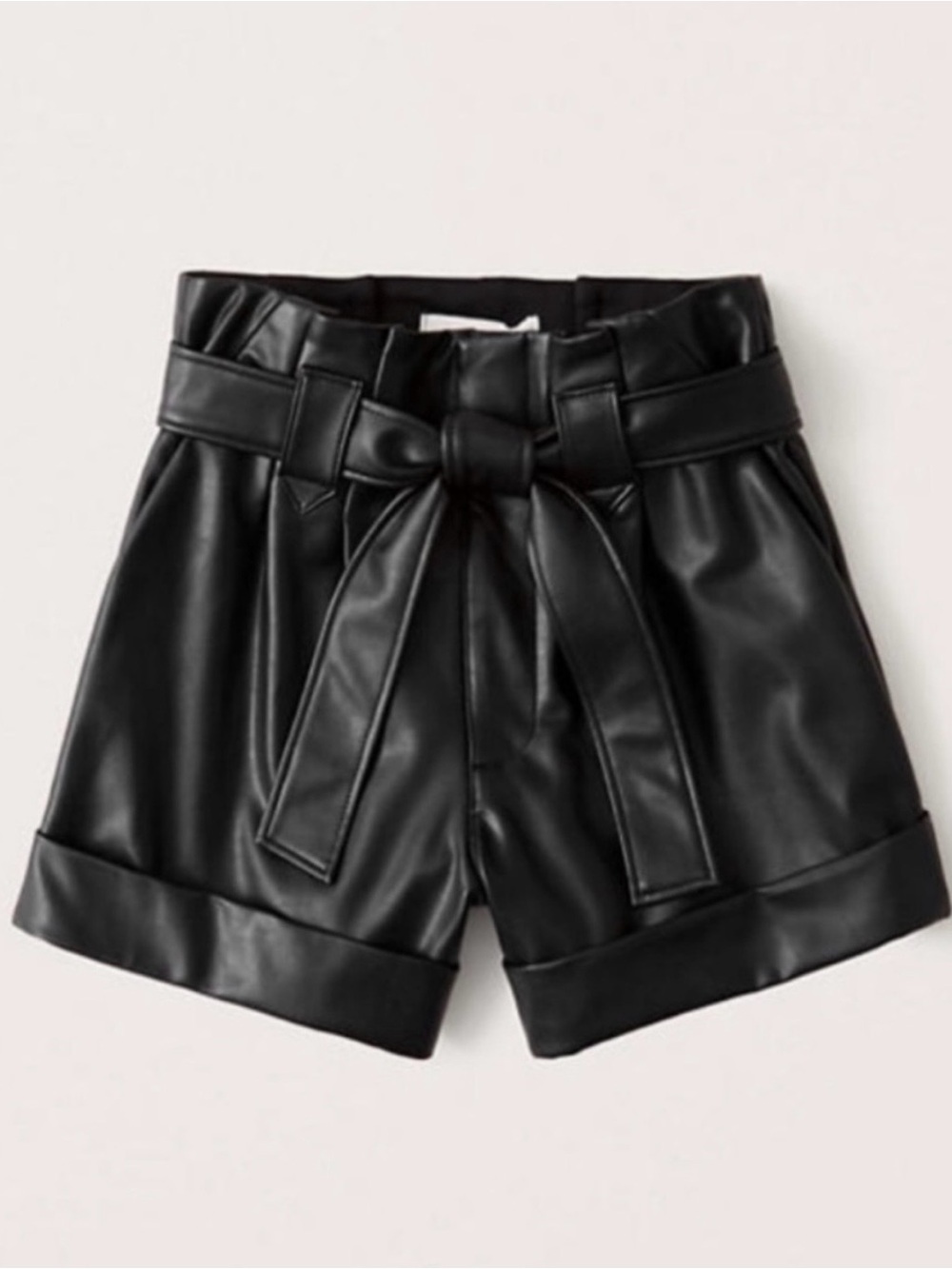 Abercrombie & Fitch Black High-Waist Faux Leather Paperbag Shorts with Belt